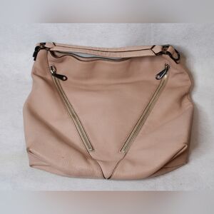 Rebecca Minkoff Large Beige Camel Beige Moto Pebbled Leather Hobo‎ V Zip Bag